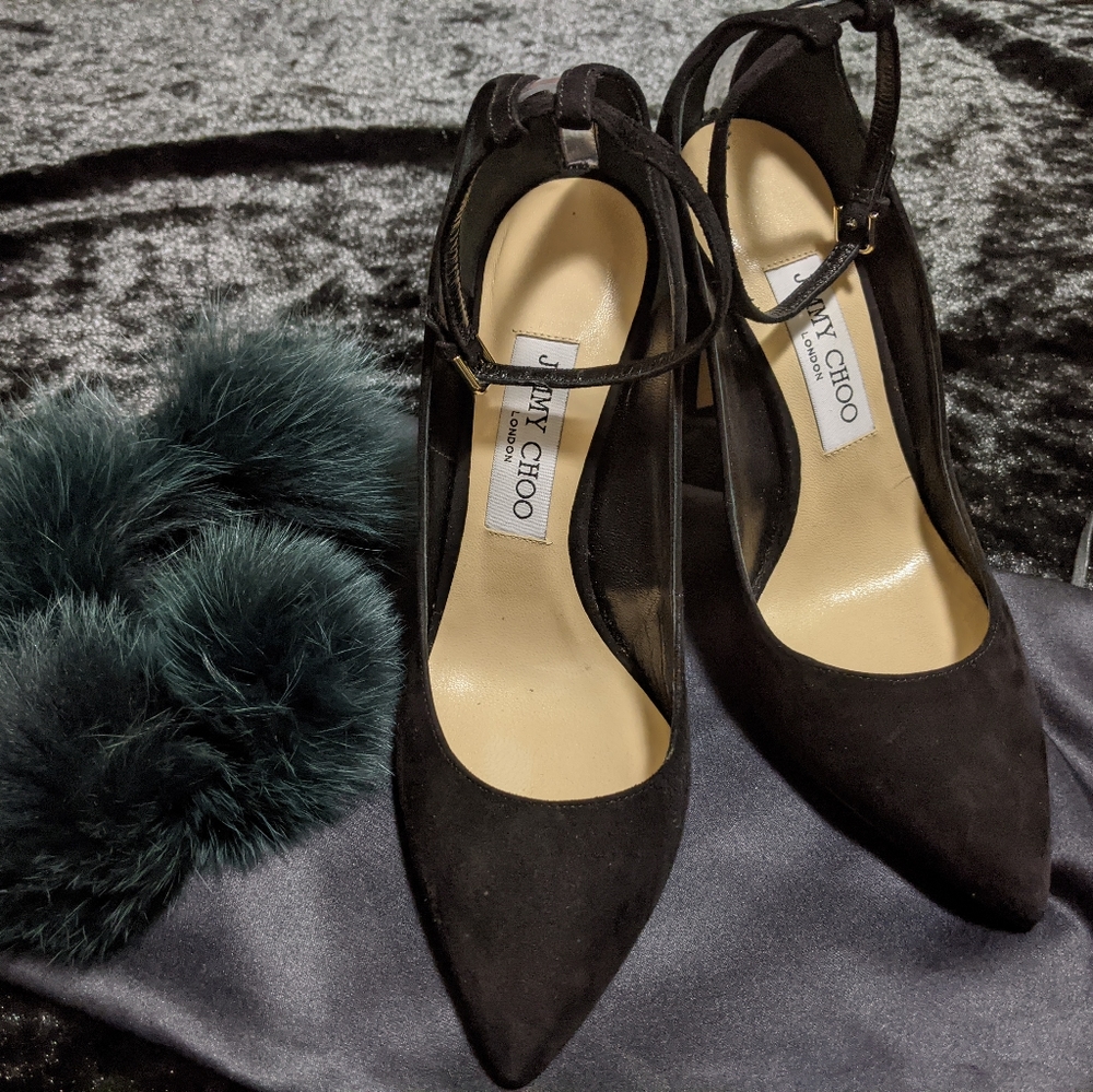 Jimmy Choo Black Suede Shoes with Detachable Green Fur – Chic & Glamorous - Picture 6 of 8